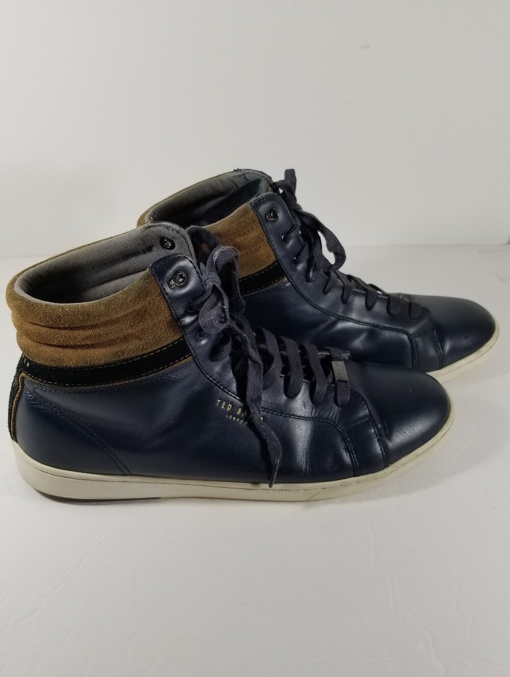 Ted Baker London KILMA High Top Leather Sneakers Men's Size 12 Shoes Blue Brown